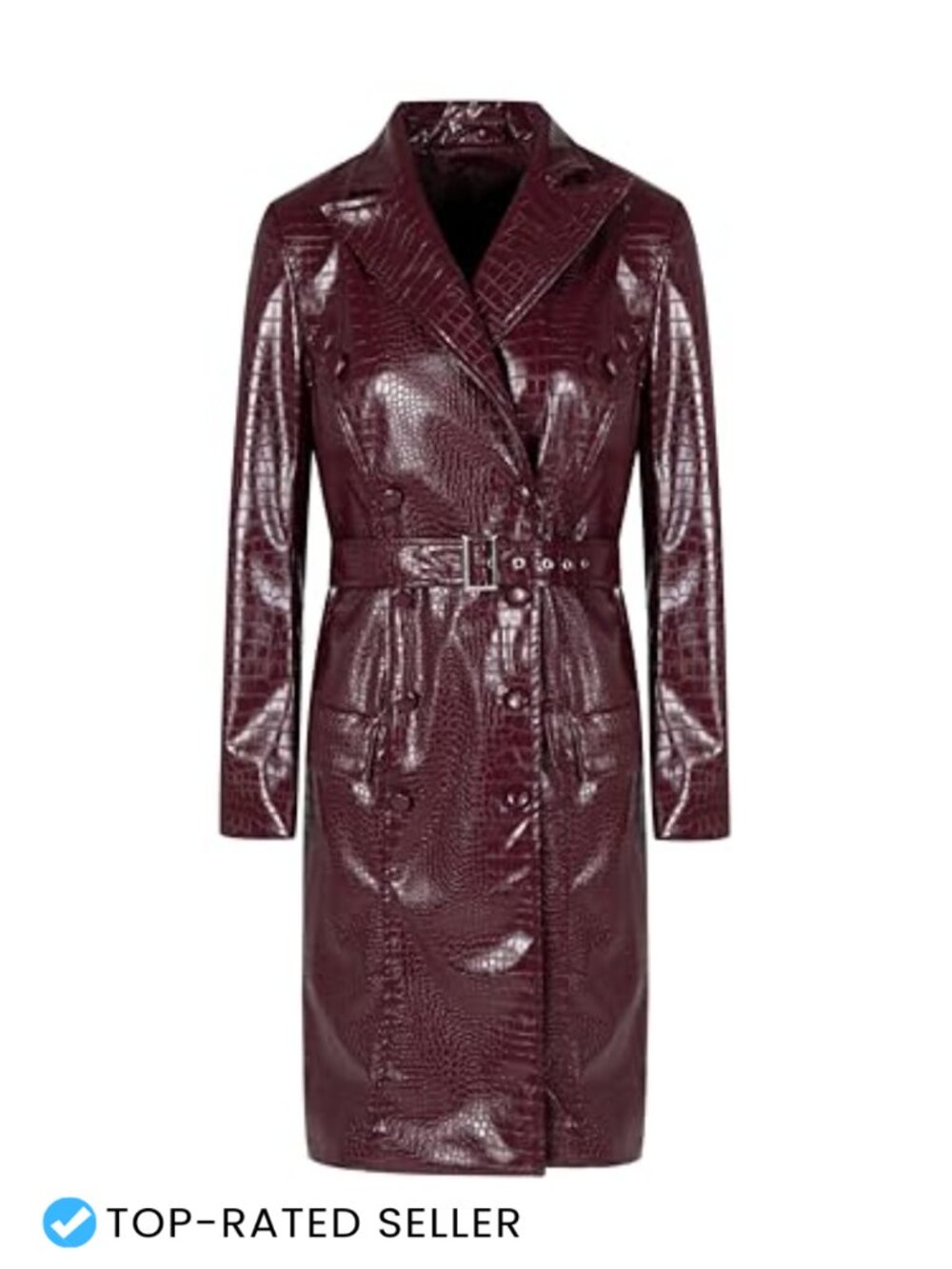 Faux Leather Trench Coat Womens Long Belted Knee Length Jacket